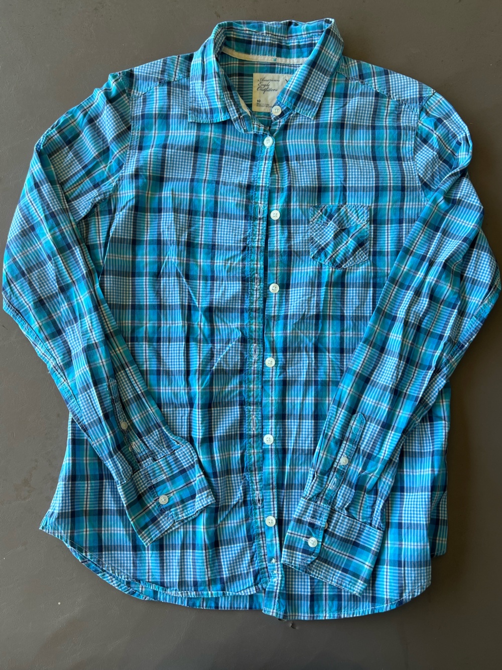 American Eagle Outfitters Blue Plaid Button-Down Shirt